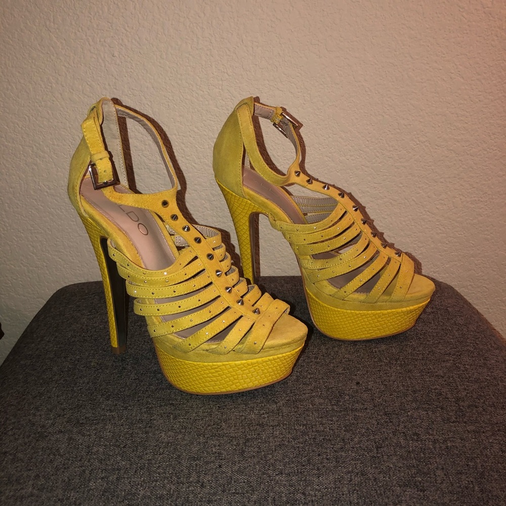 Aldo Yellow Strappy Platform Heels